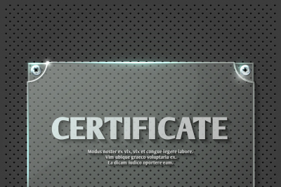 Certificate design on glass plate vector mockup