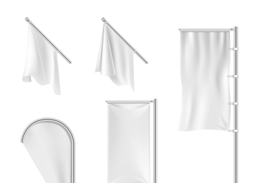 White blank banners, advertising beach teardrop bow flags vector colle