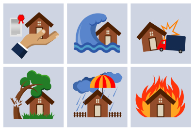 Natural disaster, house insurance business service vector icons.