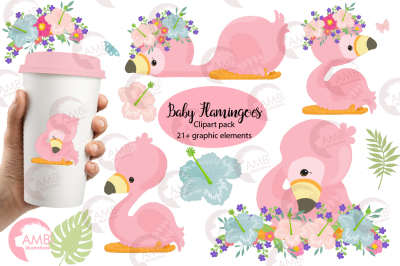 Cute flamingos clipart pack AMB-2470