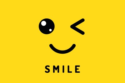 Smile and winking. Happy smiling face&2C; funny wink isolated on yellow b