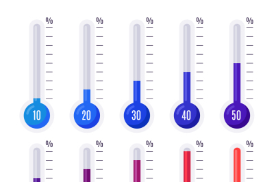 Thermometers with different temperatures. Goal measurement infographic