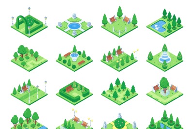 Nature forest elements&2C; plants symbol and green trees for city 3d isom