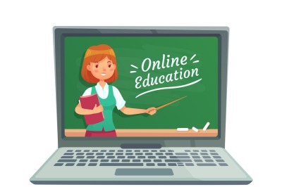 Online education with personal teacher. Professor teach computer techn