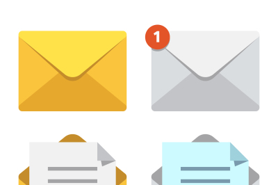 Letter in mail envelope. Mailbox notification or email message icons. 