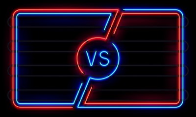 Versus neon frame. Sport battle glowing lines banner, VS duel sign. Sp