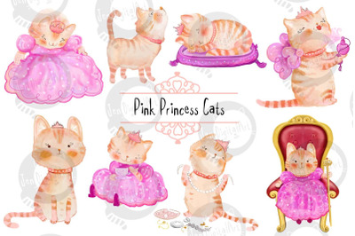 Pink Princess Cats CLIP ART | 8 PNG/JPEG illustrations