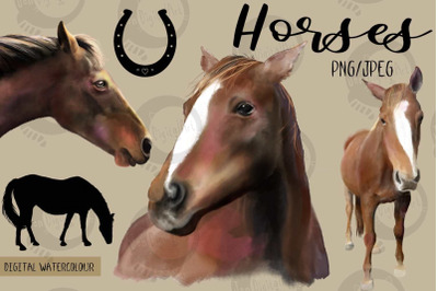 Horses | Digital Watercolor Clip Art | PNG/JPEG