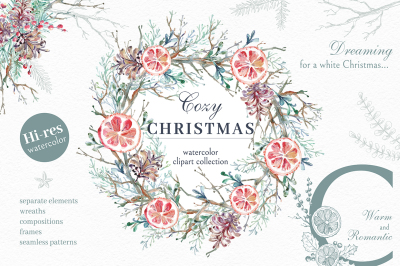 Cozy CHRISTMAS. Watercolor graphic kit.