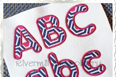 Rounded Block Satin w/Bean Stitch Applique Machine Embroidery Alphabet