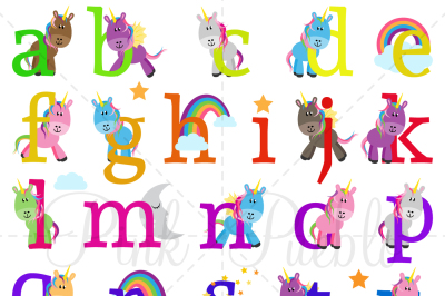 Unicorn Alphabet Clipart and Vectors
