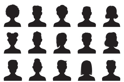 Users silhouette icons. Male and female head silhouettes. Anonymous pe