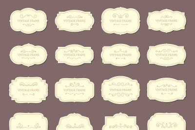 Vintage frame labels. Rectangle and oval wedding frames. Antique label