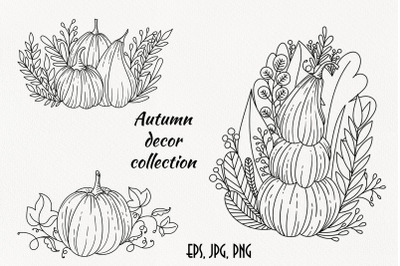 Pumpkin vector set. Autumn mood