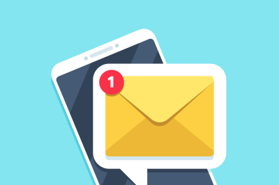 Flat email notification on smartphone. Sms icon or mail message remind