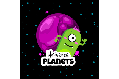 Universe planets. Space concept with cute ufo alien