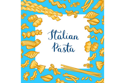 Vector cartoon colored pasta types background