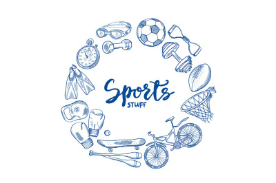 Vector hand drawn sports tools circle concept 