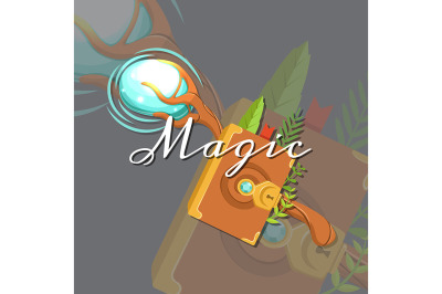 Vector fantasy cartoon style game design medieval crossed magic staff 