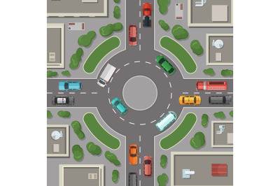 Vector city buildings&2C; roads and cars top view illustration