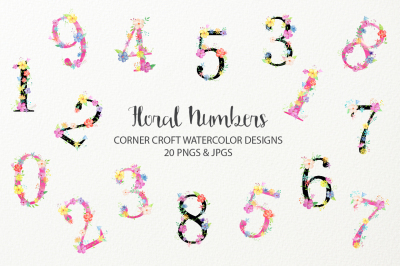 Watercolor Floral number clipart