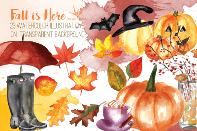 Fall  and Halloween watercolor illustrations