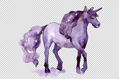 Beautiful unicorns PNG watercolor set