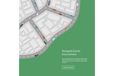 Vector city map with cars aerial top view from above illustration