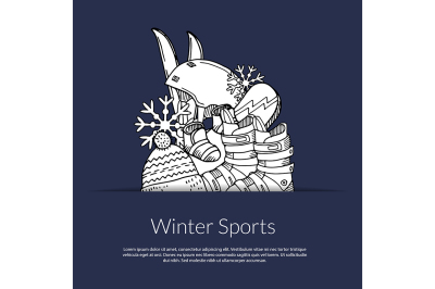 Vector hand drawn winter sports equipment and attributes