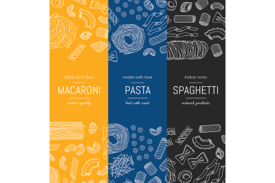 Vector hand drawn pasta types vertical banner templates