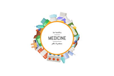 Vector pharmacy or medicines around circle