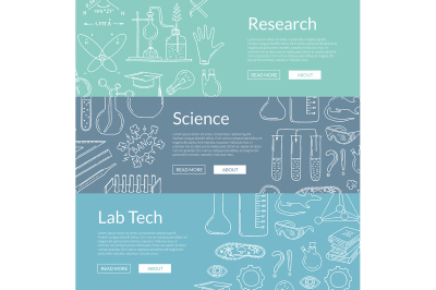 Vector web banner templates with hand drawn science elements