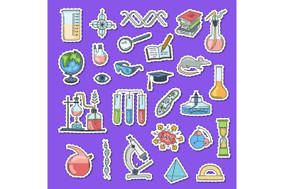 Vector sketched science or chemistry elements stickers 