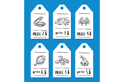 Vector price tag set with seafood