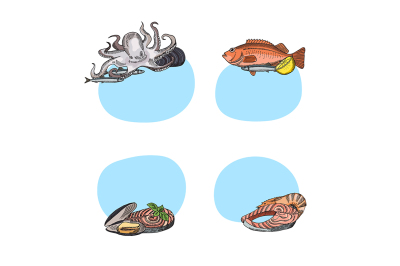 Vector stickers hand drawn seafood