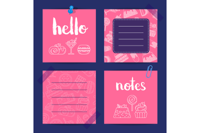 Vector notes templates with sweets
