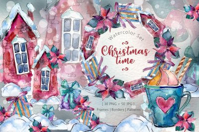 Christmas time PNG watercolor set