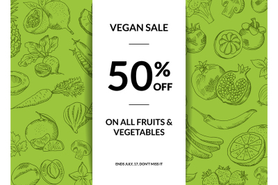 Vector doodle handdrawn farm fresh fruits and vegetables vegan shop 