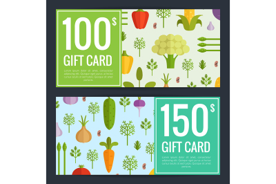 Vector flat vegetables vegan shopping voucher templates