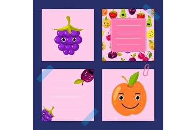 Vector flat cute orange, blackberry, plum fruits