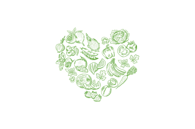 Vector sketched fresh vegetables and fruits set 