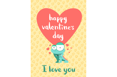 Vector Happy Valentines Day card with hearts, cute monster 