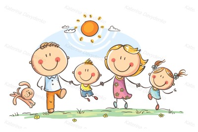 Happy family with two children having fun running outdoors