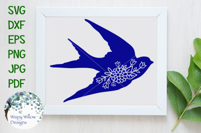 Floral Swallow Bird SVG DXF PNG JPG EPS PDF