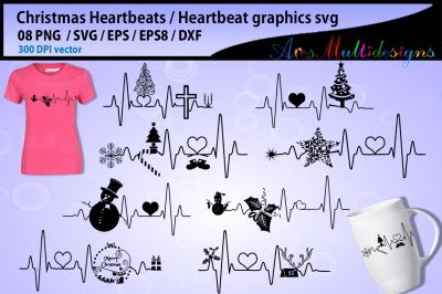 christmas heartbeat graphics and illustration / heartbeat graph SVG