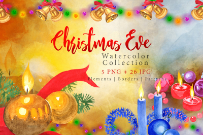 Collection of festive candles PNG watercolor set