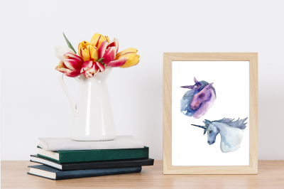 Magical purple unicorn PNG watercolor set