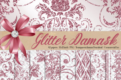 42 Rose Gold Glitter Seamless Damask Ornament Overlays PNG