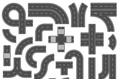 Connectable highway road elements. Crossroads, footpath and speedway j