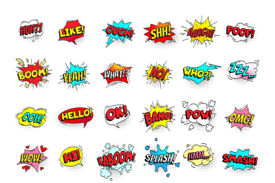 Comic bubbles. Cartoon text balloons. Pow and zap&2C; smash and boom expr